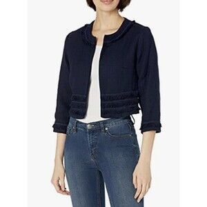 Karl Lagerfeld Cropped Tweed Blazer Jacket Preppy Academia Career Black XL